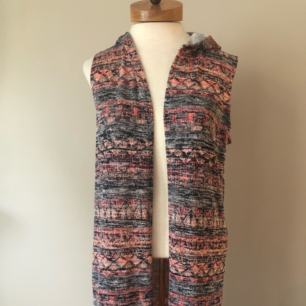 Open front duster sweater with hood